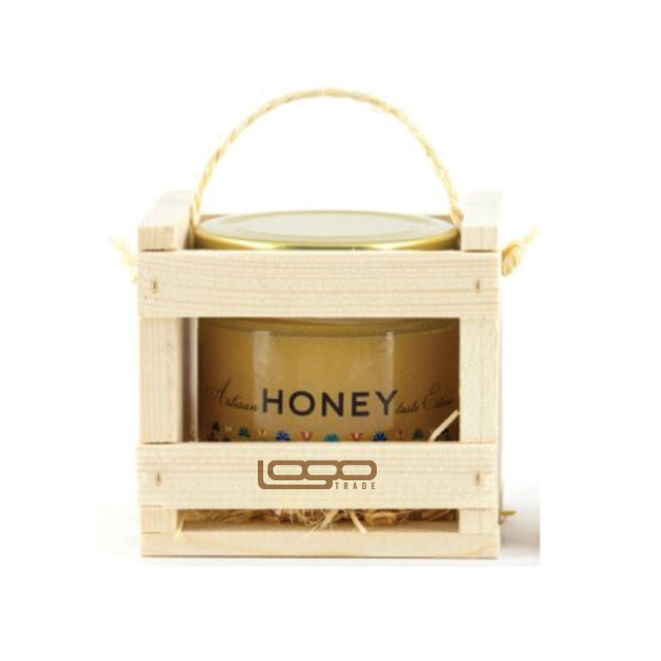 Logo trade promotional items image of: ##Flower honey in a wooden box, 300 ml with custom design