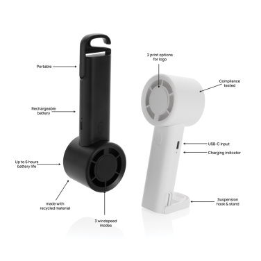 Logotrade promotional product image of: Twist RCS recycled plastic re-chargeable portable fan