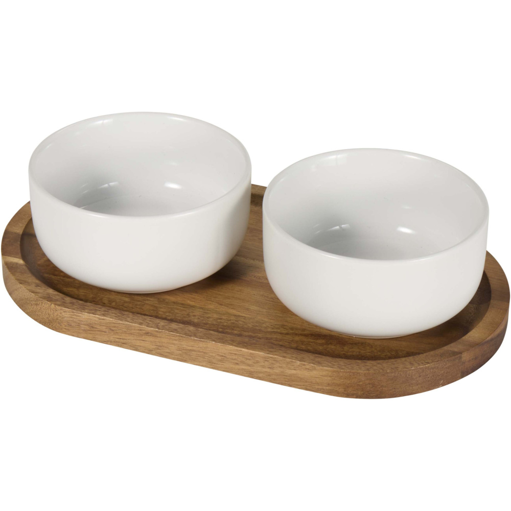 Logotrade promotional merchandise picture of: Noa wooden tray and ceramic serving bowls set