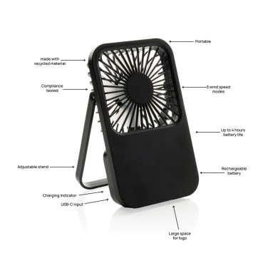 Logo trade promotional giveaways picture of: Aervina RCS recycled plastic re-chargeable desk fan