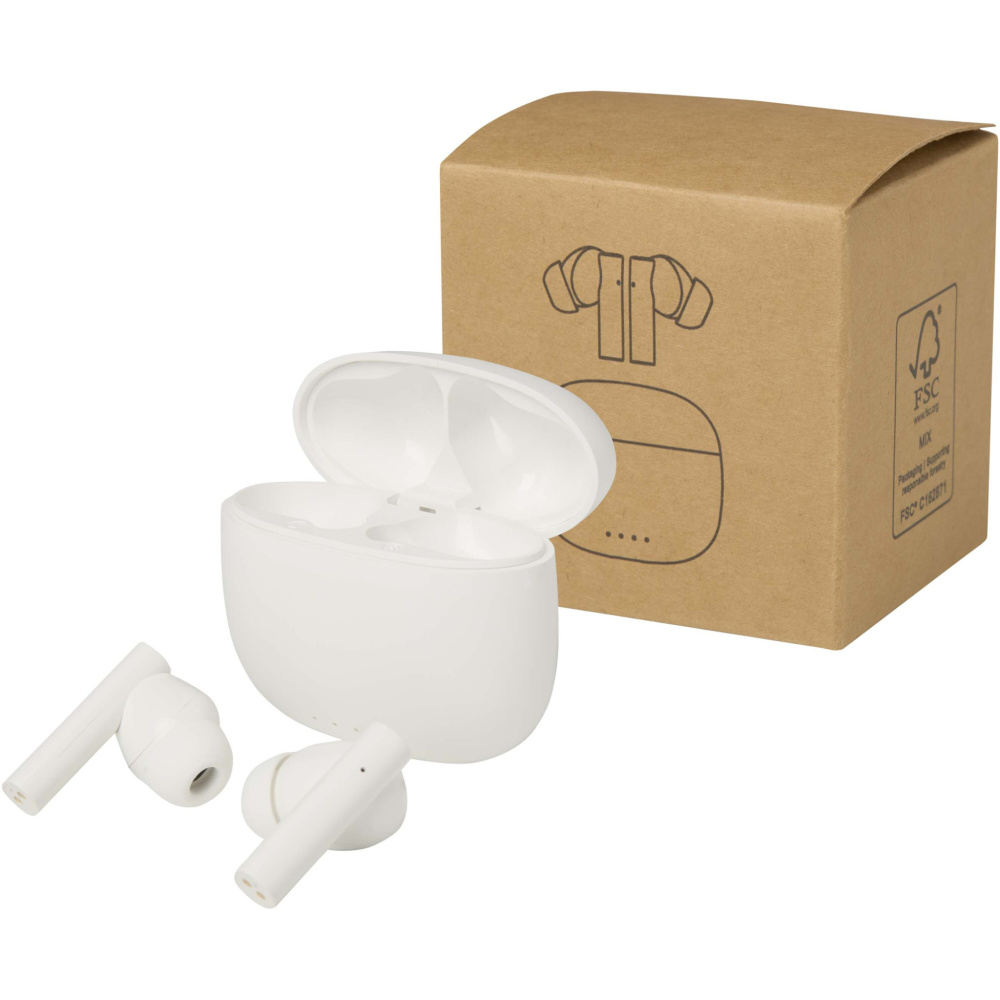 Logo trade promotional gifts image of: Alterf recycled plastic True Wireless Bluetooth® headset with silicone eartips