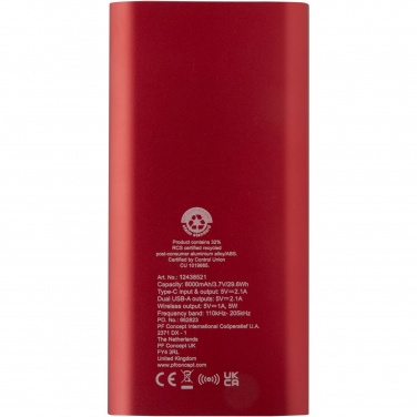 Logo trade reklaamkingituse pilt: Juice 8000 mAh Type-C taaskasutatud alumiiniumist juhtmevaba toitepank