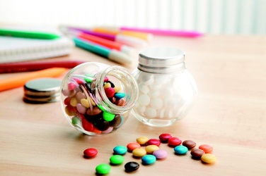 Logotrade liikelahjat mainoslahjat tuotekuva: Suklaapastilleja lasipurkissa