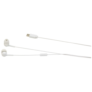 Logotrade mainoslahjat kuva: Baekdu langalliset Type-C kuulokkeet kierrätysmuovisella säilytysrasialla