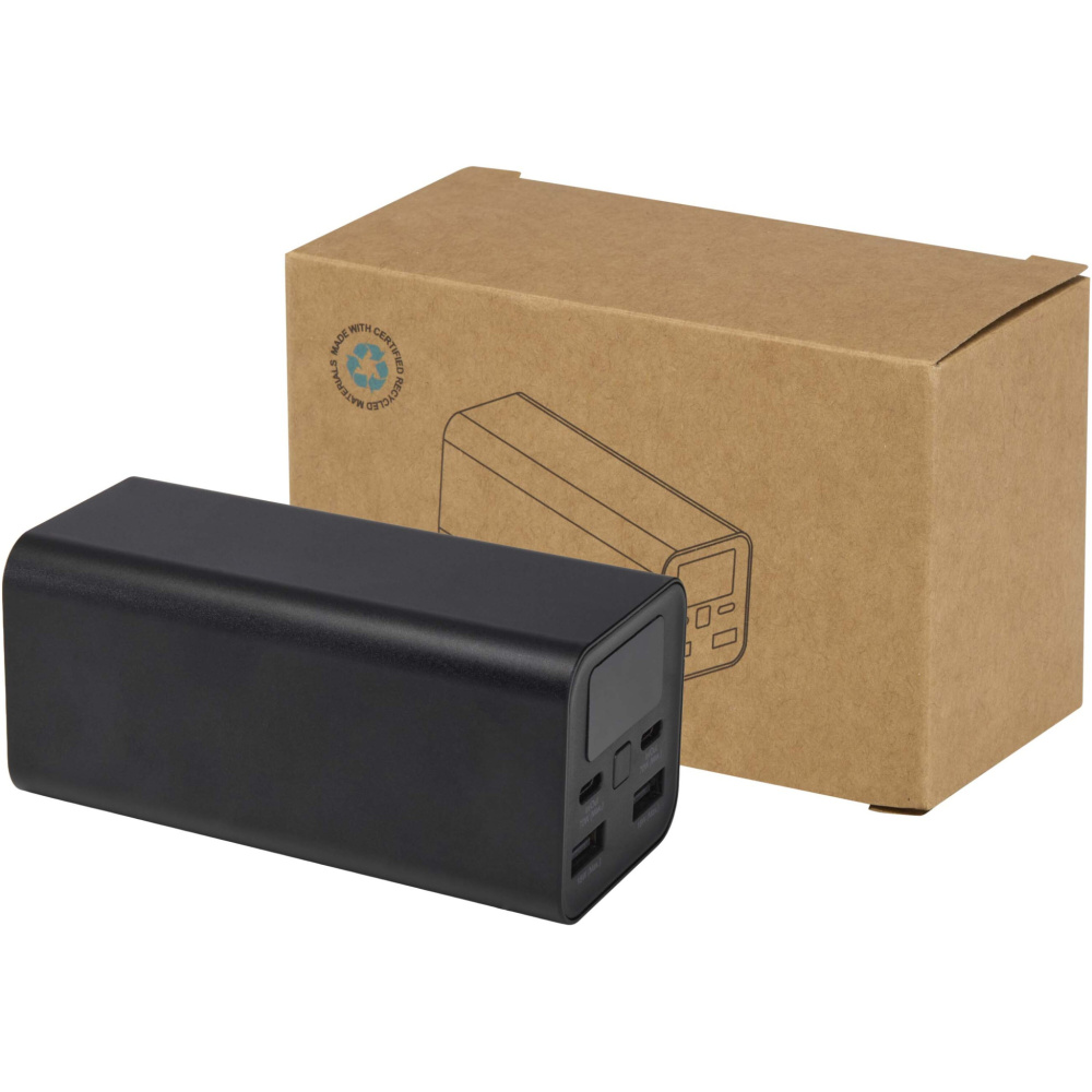 Logo trade mainoslahja ja liikelahja tuotekuva: Acamar 20 000 mAh:n ja 70 W:n kannettavan tietokoneen varavirtalähde kierrätetystä alumiinista