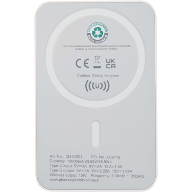 Logotrade reklaminiai produktai nuotrauka: „Acrab“ 10 000 mAh 15 W magnetinė belaidė išorinė baterija su 20 W PD – pagaminta iš perdirbto plastiko