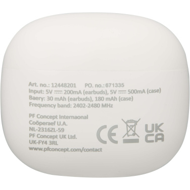 Logotrade reklaminiai produktai nuotrauka: „Alterf“ perdirbto plastiko „True Wireless Bluetooth®“ ausinės su silikoniniais ausų antgaliais