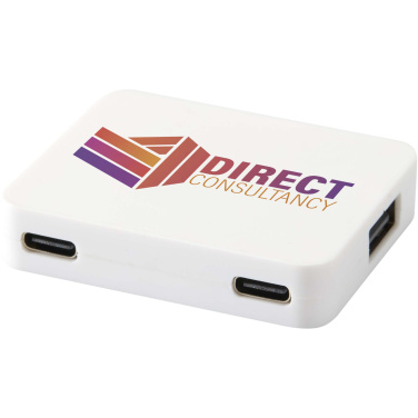 Logotrade dāvanas foto: Gaia 4 portu USB centrmezgls ar USB-A un C tipa izeju un divkāršu ieeju - izgatavots no pārstrādātas plastmasas