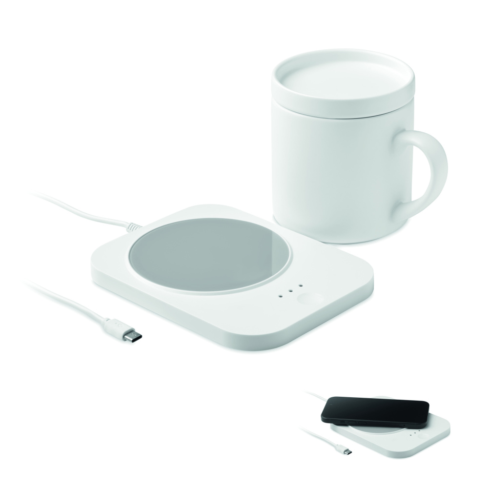 Логотрейд pекламные продукты картинка: Wireless charger mug warmer set