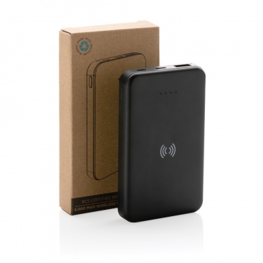 Logotrade reklamprodukter bild: 5.000 mAh trådlös powerbank i RCS återvunnen plast
