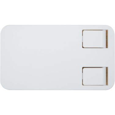 Logotrade presentreklam bild: Alfirk hopfällbart telefonställ för skrivbord av återvunnen plast med detaljer i bambu